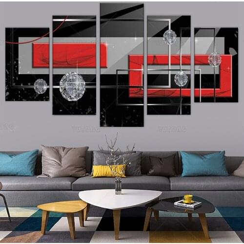 Red and Black Canvas Prints Wall Art 5 piece Abstract Painting Modern Home Decoration for Bedroom Contemporary Picture Framed