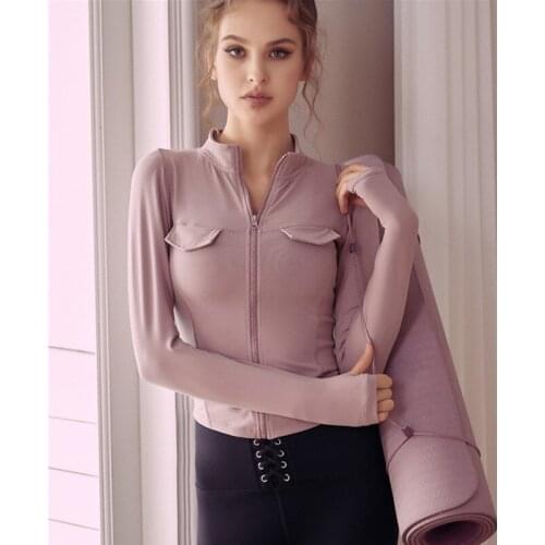 CretKoav Autumn New Decorative Pocket Sports Jacket Female Tight Zipper Quick-Drying Running Jacket Long-Sleeve Fitness Clothes