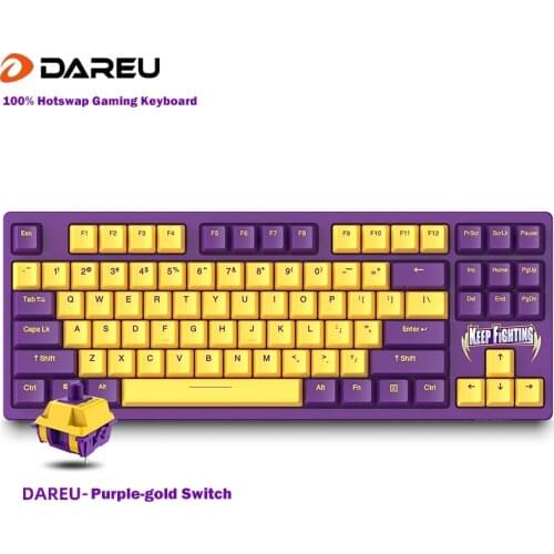 Dareu A87 100% Hotswap USB Wired RGB LED Backlit Mechanical Gaming Keyboard With Customized Purple-gold Switch Programable