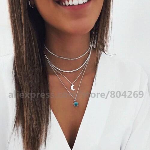Trendy Ladies Multi-Layers Moon Pendant Necklace Wholesale Fashion Jewelry Ladies Necklace Factory Price