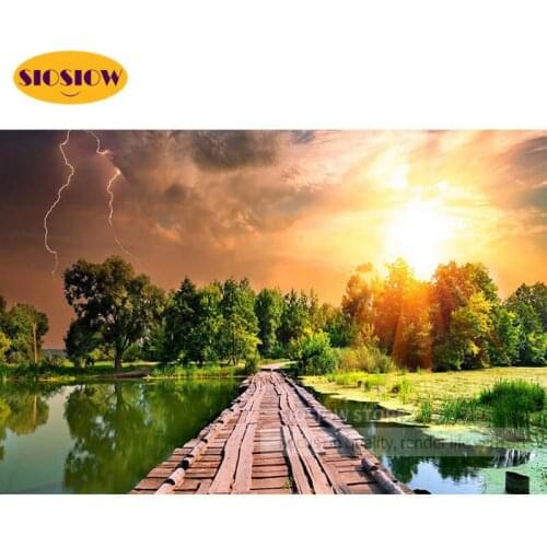 SIOSIOW 5D Diy Diamond Embroidery Landscape Sunset Full Square Set Diamond Painting Scenery With Lakes Crystal Mosaic Wall Decor