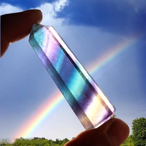 Natural Colorful Striped Fluorite Fluorite Crystal Quartz Crystal Stone Point Healing Hexagonal Wand Treatment Stone
