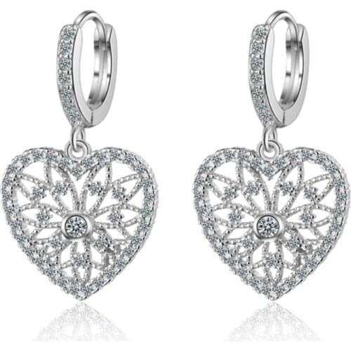 New net red personality simple temperament fashion trend crystal love heart shape silver plated ear rings YE021