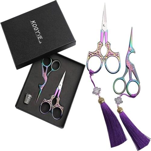 MIUSIE 2 Pairs Vintage Tailor Scissors Embroidery Scissors, Stork Scissors Crane Design Sewing Scissors For Embroidery