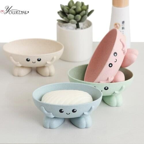 OYOURLIFE Cute Cartoon Environmental Protection Soap Dish Portable Travel Soap Organizers Case Bathroom Drain Soap Holder