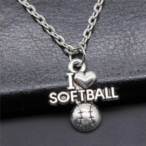 Simple 2 Colors 20x19mm I Love Softball Charms Pendant Necklace For Women Lady Girl Jewelry Gift