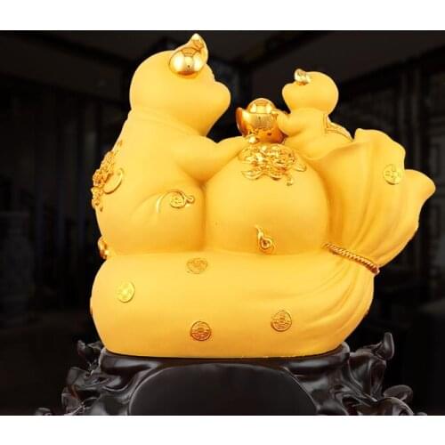 Resin Zodiac Pig Feng Shui Lucky Fortune Yuanbao Golden Pig Home Creative New Year Mascot Crafts Decoration