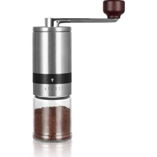 Manual Coffee Grinder - Hand Coffee Mill with Ceramic Burrs 6 Adjustable Settings - Portable Hand Crank (Straight)