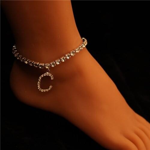 Rhinestone A-Z 26 Letter Anklets Jewelry for Women Sexy Tennis Chain Alphabet Ankle Bracelet Jewelry Women Fashion