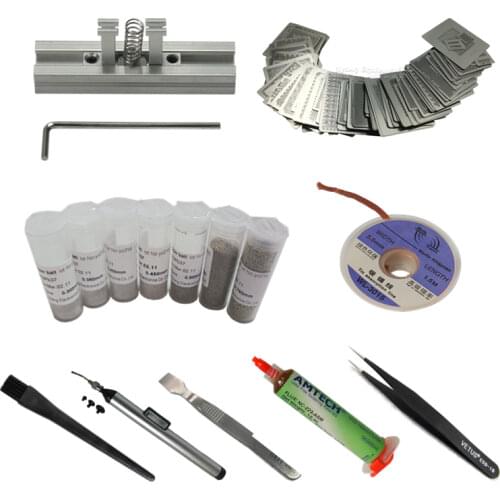 29pcs Directly Heat Stencils + 90mm Heating Holder + Solder Ball Vacuum Suction Pen Flux Tweezers BGA Reballing Kit For Repair