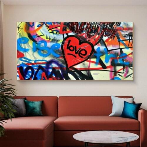 Street Graffiti Abstract Art Canvas Painting Red Love Colorful Oil Painting Poster and Print Wall Pictures for Living Room Decro