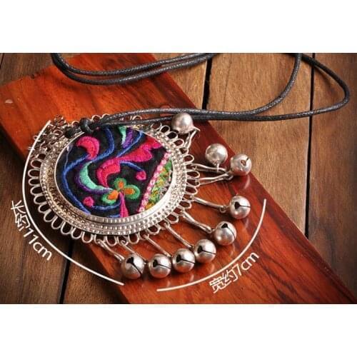 Yunnan nationality wind lotus hand original seedling silver embroidery and retro Necklace