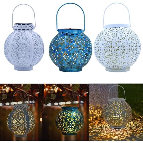 Solar LED Iron Art Hollow Lantern Light Handheld Hanging Projector Lamp Solar Light Outdoor Decorative Lamp for Garden Yard