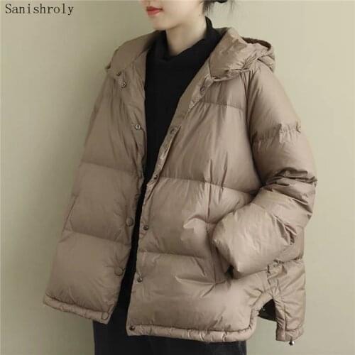 2021 Autumn Winter Oversize Hooded Warm Jacket Lightweight 90% White Duck Down Coat Women Fashion Casual Loose Short Down Parkas