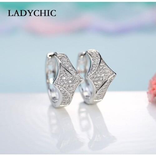 LADYCHIC Elegant Silver Color Hoop Earrings for Women Shiny White Cubic Zirconia Earring Jewelry Party Wedding Gift LE1015