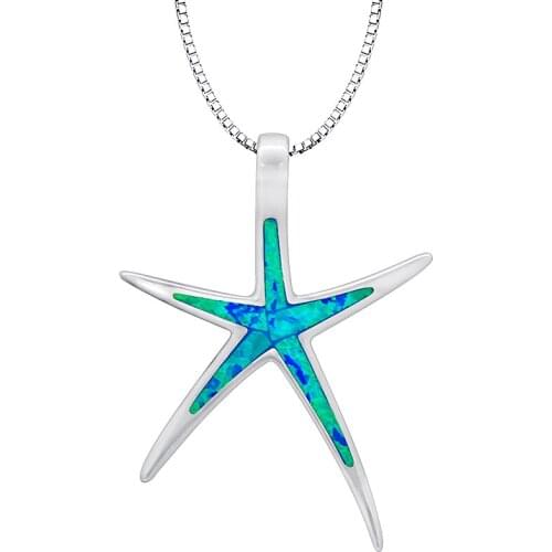 Lovely Starfish Blue Fire Opal Silver for Women Jewelry Wedding Gift Pendant Necklace PJ16060204