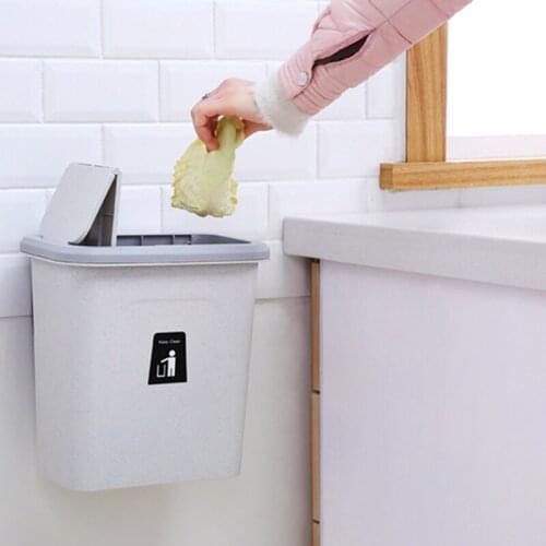 1Pc Household Kitchen Hanging Trash Can Cabinet Wall Hanging Push-lid Small Trash Can