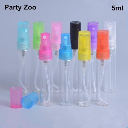 300 X 5ml Empty Portable Transparent Glass Refillable Mini Atomizer Perfume Bottle Travel Container With Colorful Spray Cover
