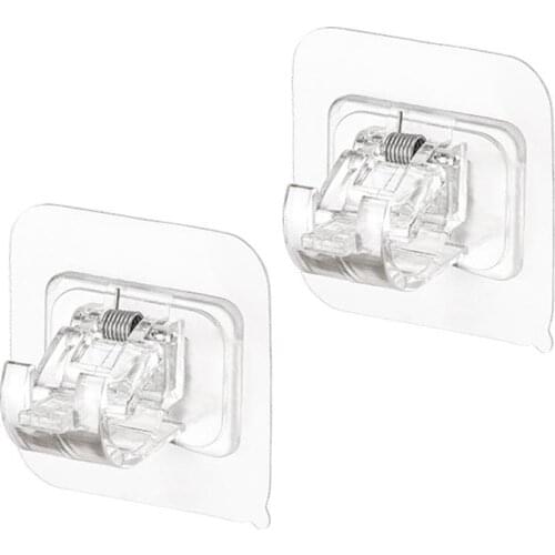 2 Pcs Hanging Rod Clip Adhesive Wall Curtain Hanging Clamp Hooks Curtain Shower Curtain Rod Fixing Clip Hanging Rack Hook