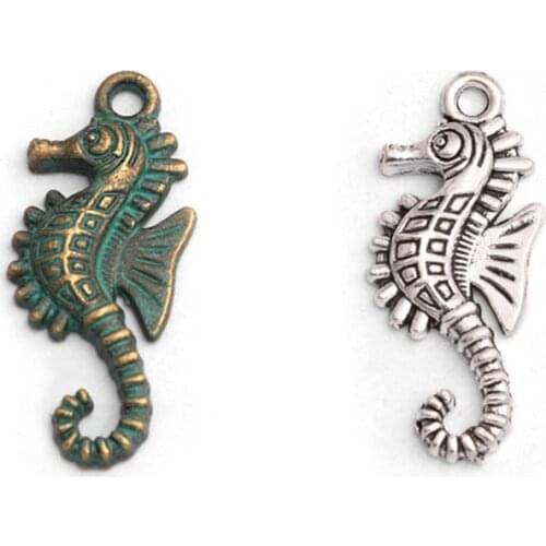 20pcs Verdigris Patina Plated Sea Horse Charms Pendants Beads For DIY Jewelry Making Findings 29x12mm