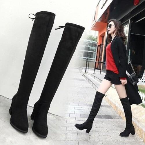 2020 Warm Fur Winter Boots Women Slim Stretch Lycra Platform Knee High Boots Ladies Long Boots Winter Shoes Over the Knee Boots