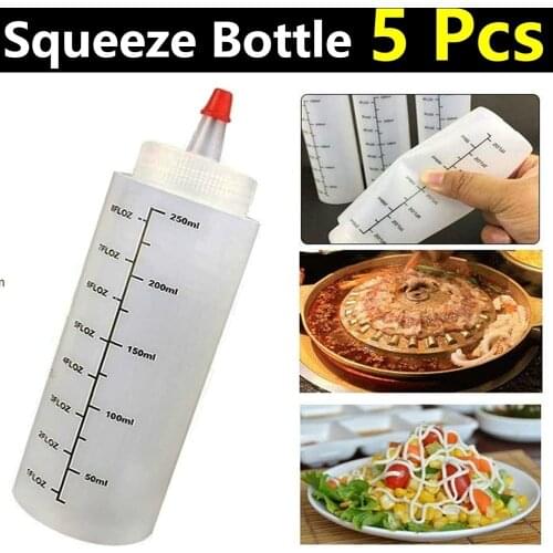 5pcs 250ml Plastic Needle-nosed Bottle With Scale Squeeze Bottle With Leak-proof Cap Sauce Bottle Salad Bottle Squeezable Bottle
