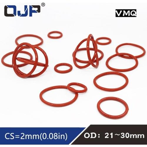 5PCS/lot Red Silicon Rings Silicone/VMQ O ring OD21/22/23/24/25/26/27/28/29/30*2mm Thickness Rubber O-Ring Seal Gaskets Washer