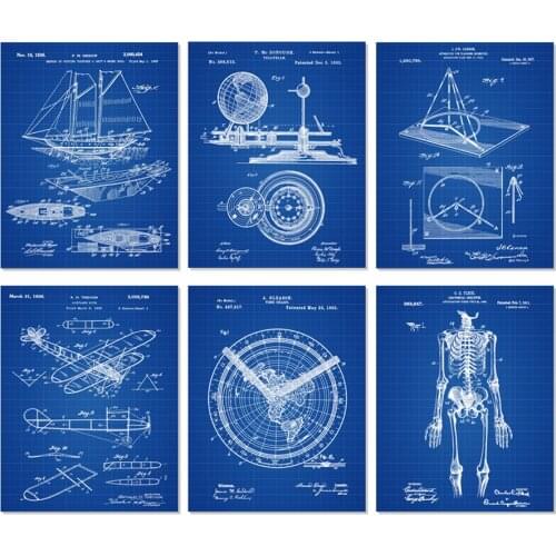 6 in 1 vintage patent art prints on teaching aid classroom wall decor unframed
