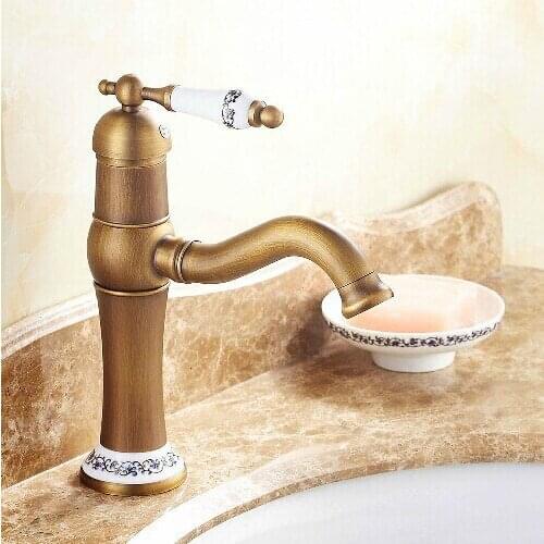 Single handle antique brass faucet porcelain basin faucet bronze antique sink tap basin mixer tap vintage style sink water mixer