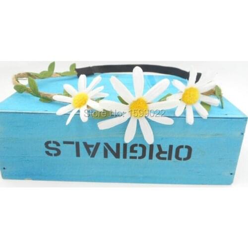 Bohemian White Daisy Hairband Festival Flower Wreath Elastic Headdress Cosplay Headwear Hemp Hair Styling Accessories for Women