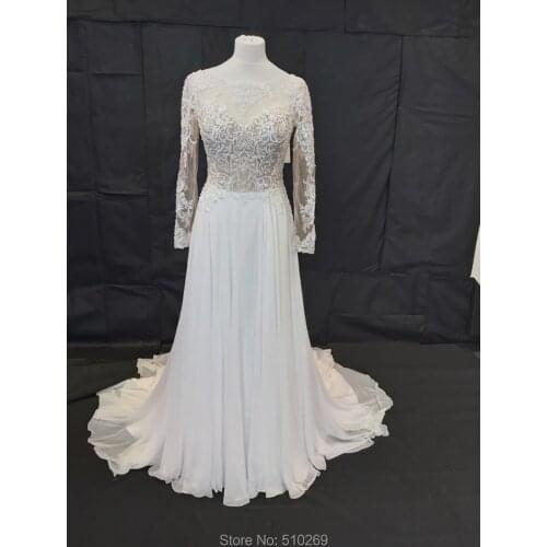 Cornaboutik Wedding Gown Long Sleeves Lace Bodice Chiffon Vestido De Noiva Robe De Mariage Custom Made Beach Wedding Dress