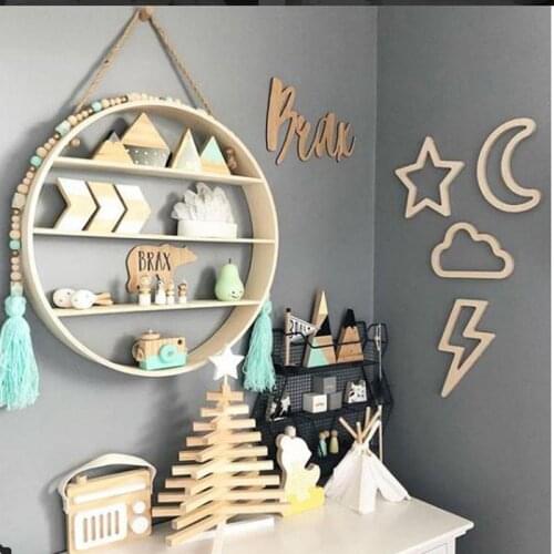 Nordic Moon Rabbit Bunny Wooden Wall Sticker Decor DIY Wood Craft Decoration For Children Baby Bed Room Nursery Design Gifts