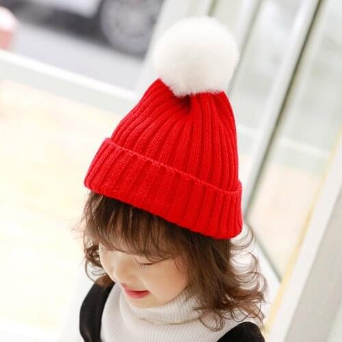 Mingjiebihuo Childrens knit hat with ball candy color wool cap men and women baby cute head cap autumn and winter warm hat