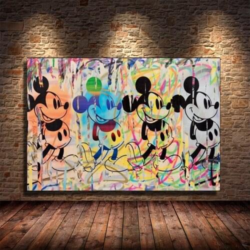 Disney Mickey Mouse Graffiti Art Paintings on The Wall Art Posters and Prints Street Art Mickey Pictures Kids Room Decor