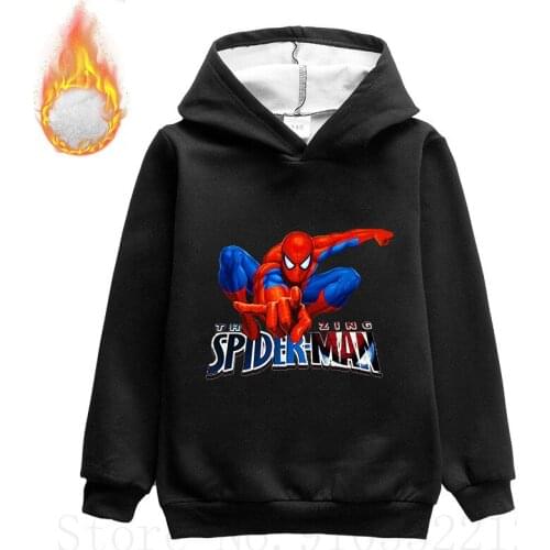 Disney autumn winter Spiderman childrens hooded sweater long-sleeved sweater hoodie baby boy girl Keep warm plush Sweatshirt