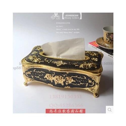 European carved gold black plated metal tissue box tissue holder tissue paper box vintage tissue boxfor home decoration ZJH014