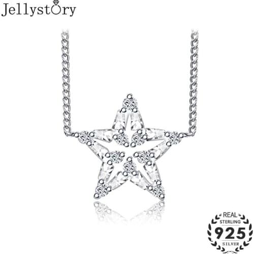 Jellystory korean style s925 sterling silver necklace with five-pointed star shape 5A zircon pendant jewelry for female wedding