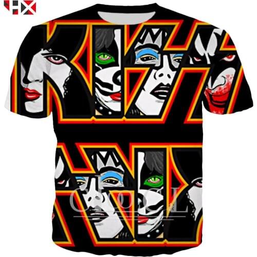 HX Newest Metal Rock KISS Band 3D Print Funny Star Singer T-shirts Harajuku T-shirts Clothes Tops Oversized Tee Shirts Tops