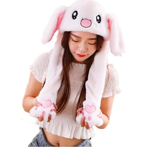 Rabbit white Cartoon Animal Plush Dynamic Hat Childrens Winter Warm Cap Combined Scarf and Glove