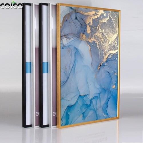 Metal Picture Photo Frame with Marble Texture Poster Blue Gold Wall Art Canvas Painting Abstract Print Ink Prints for Home Decor