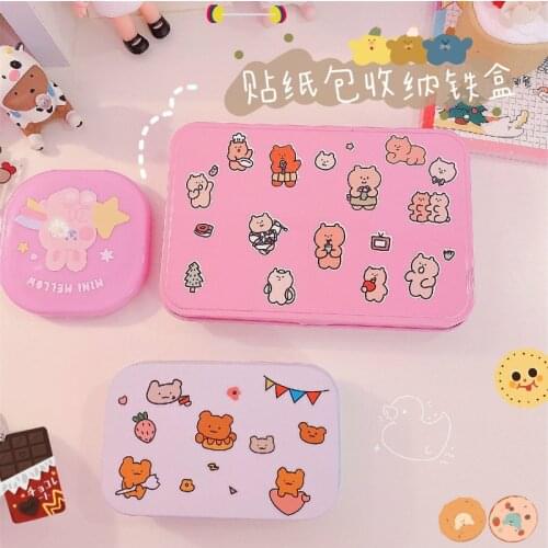 New Delicate Cute bear Sticker Metal Tin Pink Storage Box Case Organizer For Money Coin Candy Key Organization Storage Box