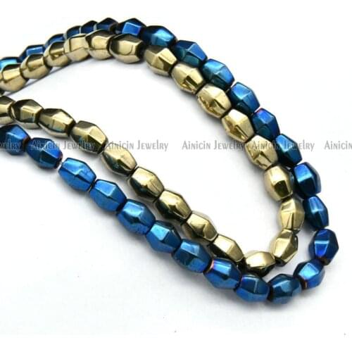 New Arrival Hexagon Barrel Shape Drum Hematite Beads Gold Blue Palting 6x10mm DIY Bracelet Necklace Making Findings 5pcs/lot
