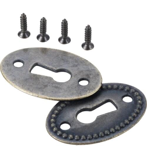 2pcs Keyhole Cover Oval Antique Bronze Hollow Pattern Connectors Old Chinese Style Cabinet Vertical Beaded Jewelry Box w/screws