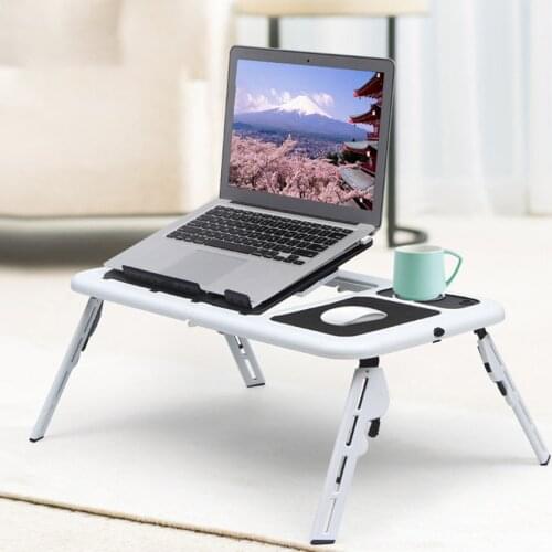 Portable Folding Laptop Desk With Cooling Fan Adjustable Bed Lapdesk Computer Table Holder Notebook Desk Stand With Mouse Pad