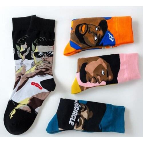Casual Personality Hip-Hop Cotton Socks Fashion Trend Portrait Men Happy Funny Socks Men Women Couple Street Sock