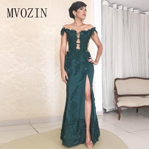 Sexy Dark Green Mermaid Prom Dresses Side Split Off the Shoulder 3D Flower Bead Evening Gowns Floor Length Long Party Dress