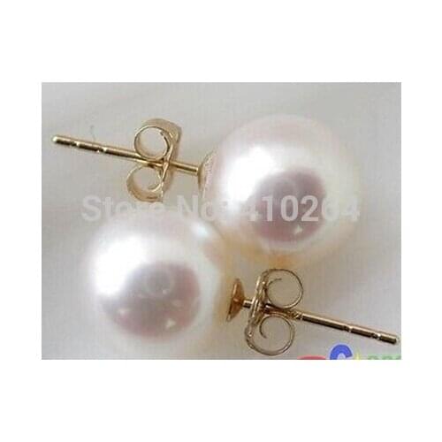 AAA 9MM AKOYA WHITE ROUND SEAWATER PEARL EARRING 14 GOLD