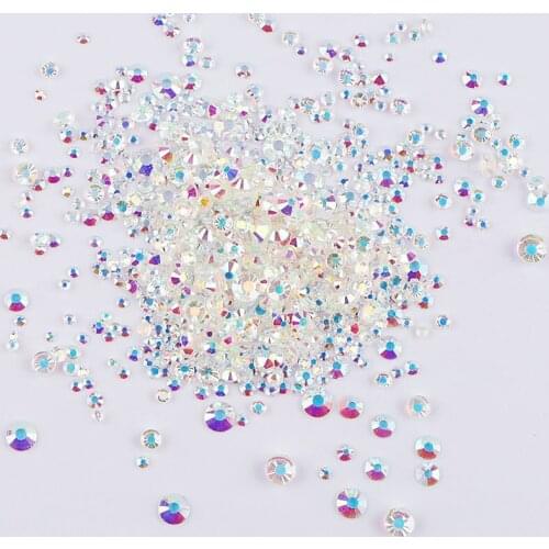 Mix Size Crystal AB Flat Back Glass Rhinestones For Nail Arts and Crafts Unfoiled Back Non-HotFix