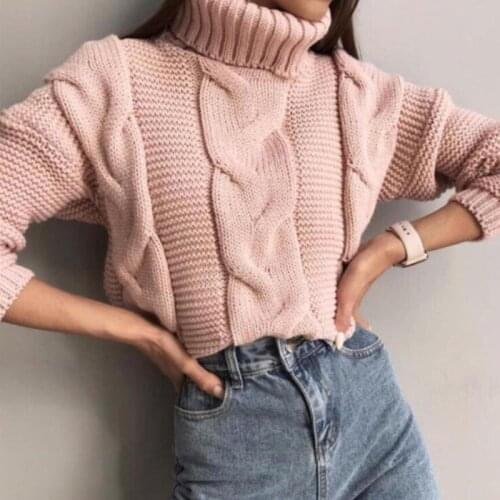 2019 Autumn Winter Short Sweater Women Knitted Turtleneck Pullovers Casual Soft Jumper Fashion Long Sleeve Pull Femme