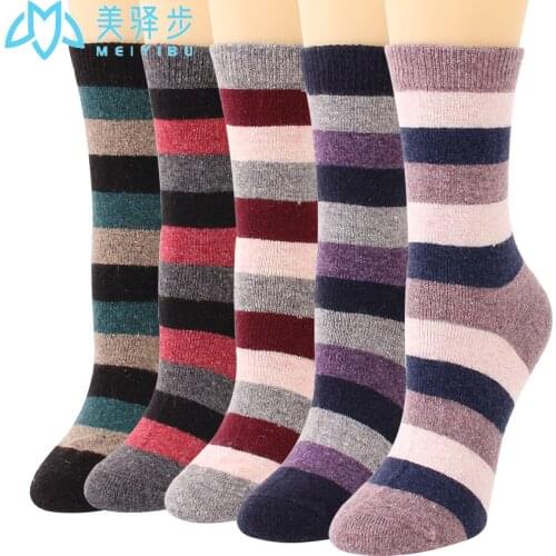 Thick Stripes Winter Warm Female Wool Socks 12 PAIRS PER SET